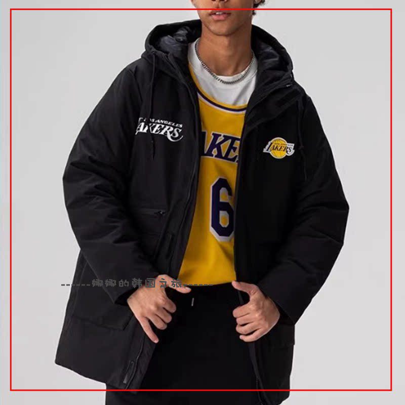 韩国代购NBA字母队徽篮球图案印花工装休闲外套连帽轻便棉服男款