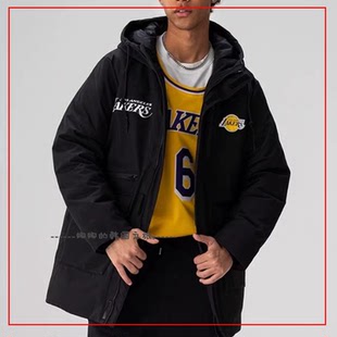 韩国代购NBA字母队徽篮球图案印花工装休闲外套连帽轻便棉服男款