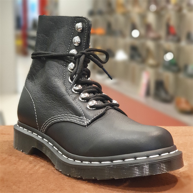 代购 dr.martens黑白Pascal 8孔1460荔枝软皮系带马丁靴26104001