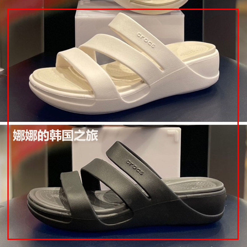 韩国代购正品Crocs卡骆驰女款交叉厚底拖鞋外穿增高凉鞋207434