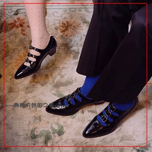 韩国代购 freckle 25秋新款锁扣绑带设计玛丽珍鞋黑色优雅高跟鞋