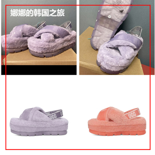 韩国代购正品UGG女款松糕鞋交叉带一脚蹬休闲凉鞋毛拖鞋1135237