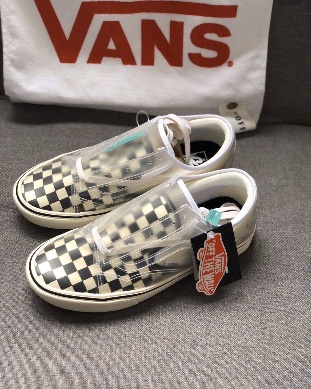 韩国代购范斯Vans ComfyCush Slip-Skool半透明棋盘格男女帆布鞋