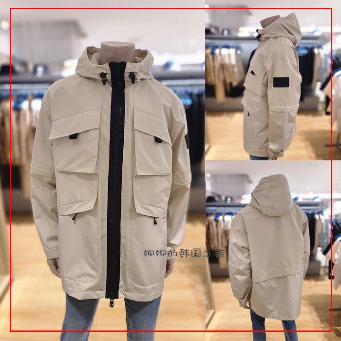 CK JENS 韩国代购直邮 23男连帽中长款可卸多口袋派克外套J322943