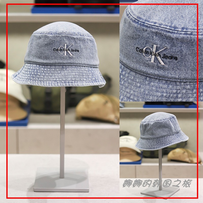 CK JEANS 韩国代购直邮24男女刺绣做旧牛仔平顶休闲渔夫帽HX0336