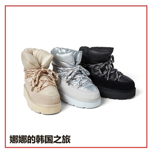 韩国代购mardi mercredi厚底雪地靴女款一脚蹬增高短筒靴绑带棉靴