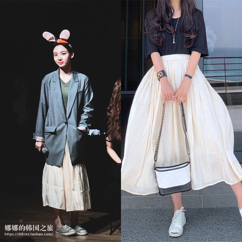 褶皱韩国正品代购同款淑女风长裙