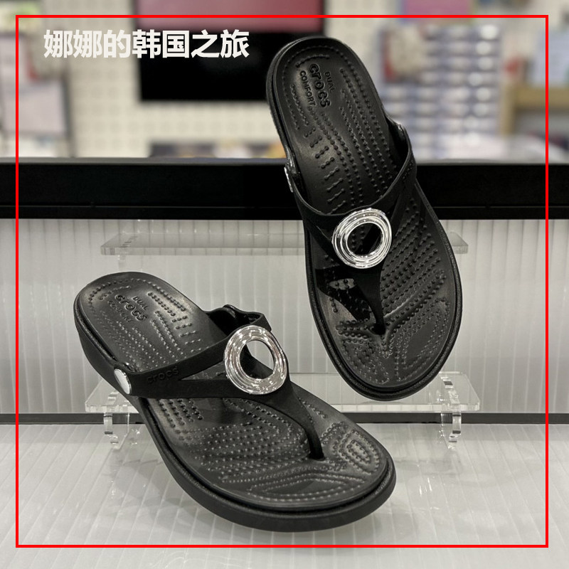 韩国代购正品特价Crocs卡骆驰女款厚底拖鞋外穿坡跟凉鞋203342