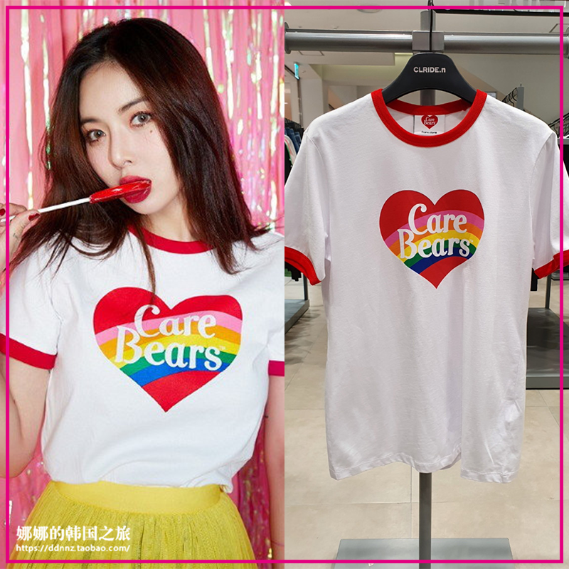 韩国代购CLRIDE.N联名care bears金泫雅同款8折爱心熊印花T恤半袖