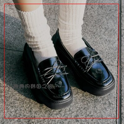 韩国代购flct Glowplatform 厚底 乐福鞋 丑萌蝴蝶结方头日常单鞋