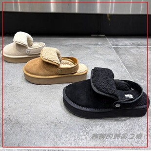 韩国代购otz 丑萌鞋 女懒人鞋 半拖 雪地靴保暖棉鞋棉拖厚底增高