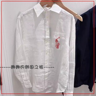 Pony大号宽松版 韩国代购 Ralph Lauren拉夫劳伦夏Big 上衣 亚麻衬衫