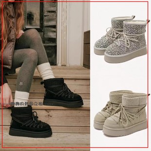 韩国代购MAC MOC 冬款设计师品牌pompom交叉细带厚底雪地靴棉鞋