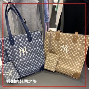 韩国正品代购MLB新款老花满标牛仔字母单肩包购物包手提包托特包