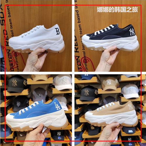 MLB男女增高厚底鞋NY低帮帆布鞋