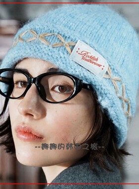 韩国代购rockfish 秋冬针织帽 保暖毛线帽 花朵针线装饰时尚百搭