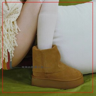 韩国代购rockfish时尚雪地靴6英寸增高5cm 舒适羊毛保暖棉鞋女鞋