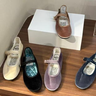 韩国代购rockfish 芭蕾鞋玛丽珍平底 丝绒复古简约软底布鞋单鞋子