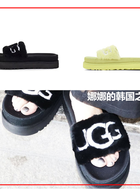 韩国代购正品UGG女款Laton Fur Slide拉顿凉拖厚底凉鞋1111236