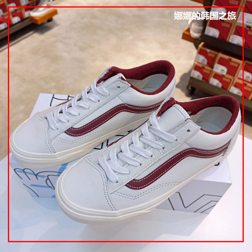 VANS男女款皮面白色低帮板鞋