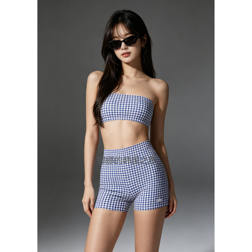 韩国代购ALO Airlift Gingham Sleek 格纹运动内衣背心 3寸短裤