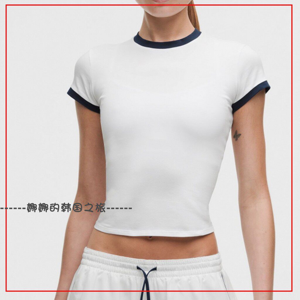 韩国代购lululemon露露乐蒙棉质撞色短款T恤时尚短袖百搭LW3KGXS