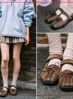 韩国代购rockfish 蝴蝶结绑带芭蕾鞋 魔术贴玛丽珍鞋百搭日常单鞋