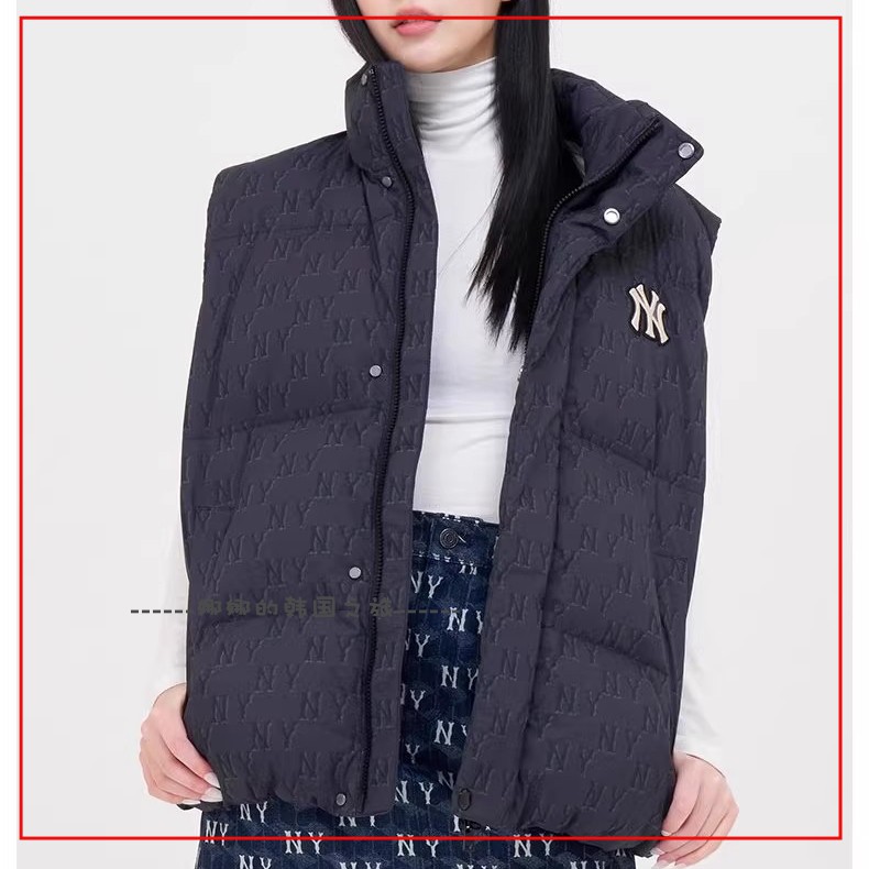 韩国代购MLB男女情侣老花满印羽绒马甲运动休闲背心时尚3ADVM0136