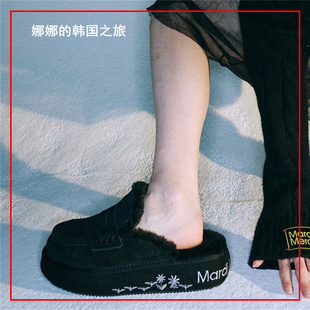 韩国代购 mardi mercredi 22秋冬厚底花朵纹路穆勒鞋绒外穿毛拖鞋