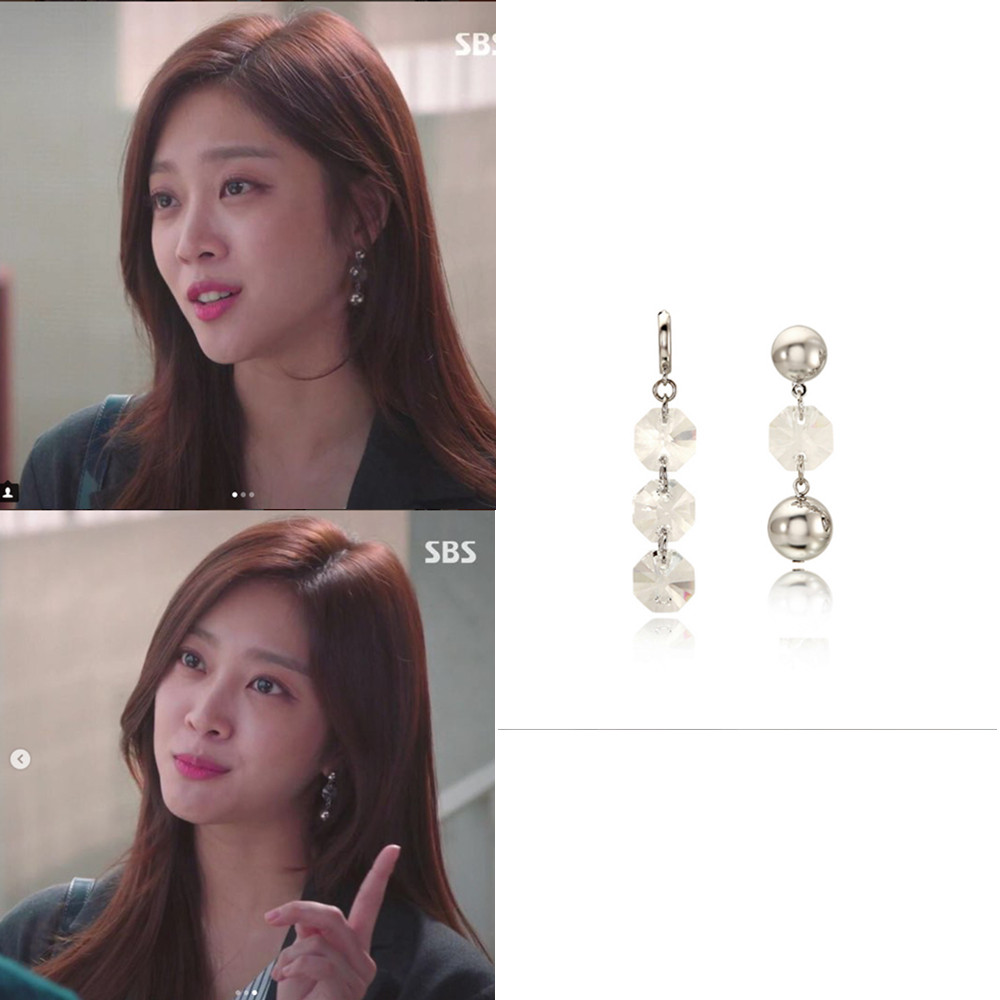 韩国正品代购vintage hollywood水晶连珠短款不对称闪亮耳环耳钉