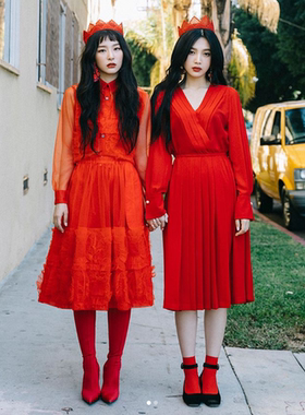 韩国正品代购Jugglers白珍熙 朴信惠 IU朴秀荣同款红色假领连衣裙