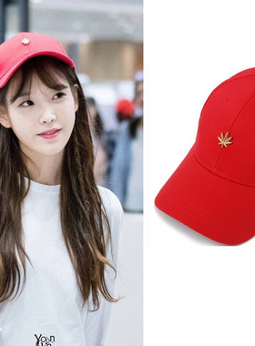 韩国正品代购直邮IU李知恩明星同款鸭舌枫叶镶嵌小红帽男女棒球帽