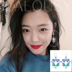 韩国正品代购jealousy崔雪莉同款耳环复古时尚水晶坠花朵耳钉耳饰