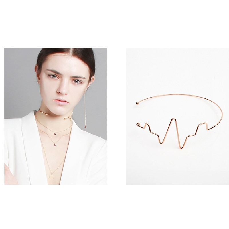 韩国正品代购de la lune不规则心跳线玫瑰金choker项链项圈可调节