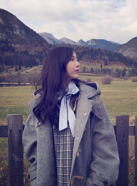 韩国正品代购MAINBOOTH黄恩妃同款牛角扣手工羊绒大衣男女外套