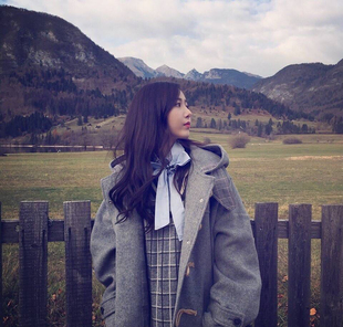 韩国代购MAINBOOTH黄恩妃同款牛角扣手工羊绒大衣男女外套