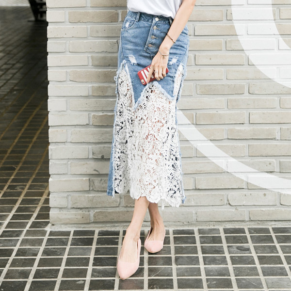 牛仔韩国正品代购磨旧denim长裙