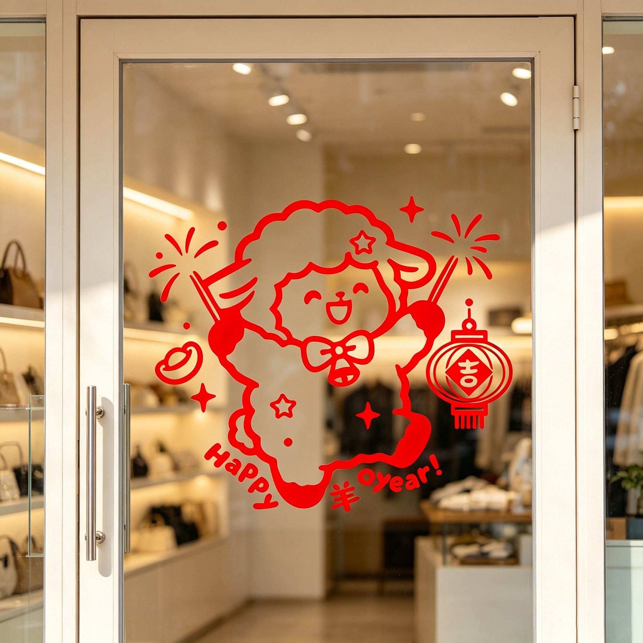 2027羊年卡通玻璃门贴纸店铺软装墙贴