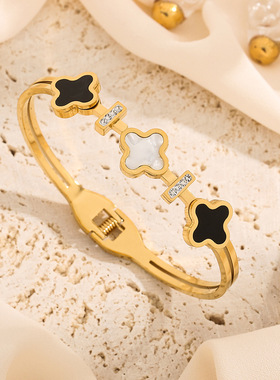 四叶草贝钛钢微镶钻不掉色手镯