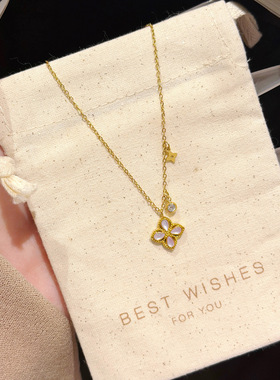跨境轻奢四叶草水滴粉贝母项链女感冷淡风钛钢小众设计锁骨链