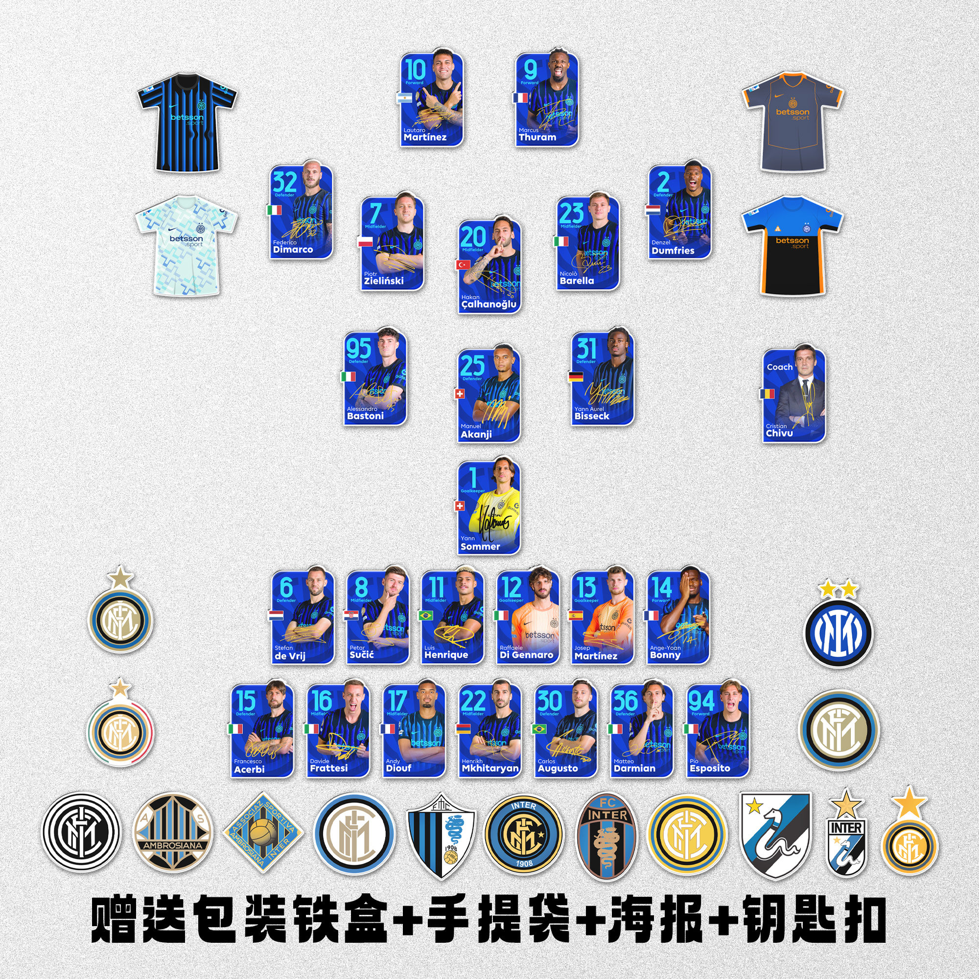 2026年国米冠军阵容亚克力冰箱贴周边装饰磁铁劳塔罗巴雷拉球星卡