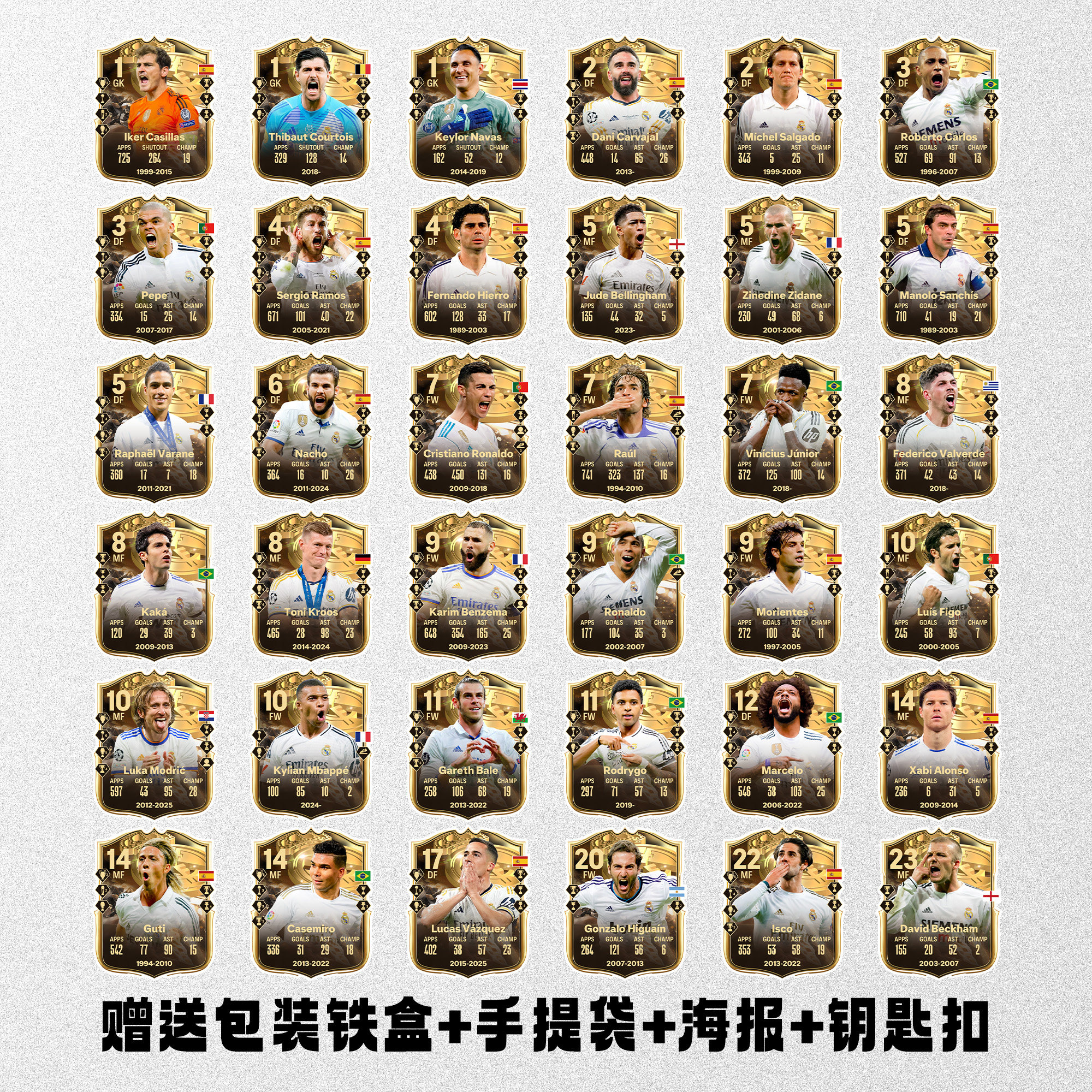 皇马名宿亚克力冰箱贴装饰磁铁球星卡C罗莫德里奇劳尔姆巴佩小贝