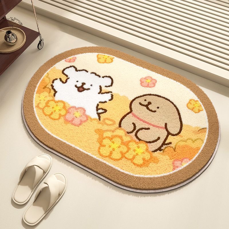 卡通线条小狗仿羊绒地垫家用卫生间浴室吸水防滑脚垫厕所门口地毯