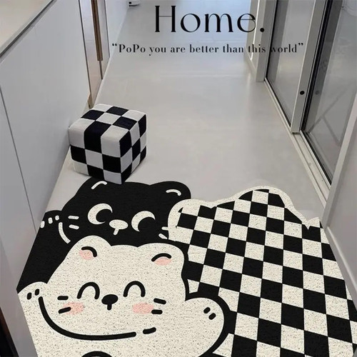 丝圈入户门地垫卡通黑白大门口地垫防滑垫子玄关进门垫耐脏脚垫子