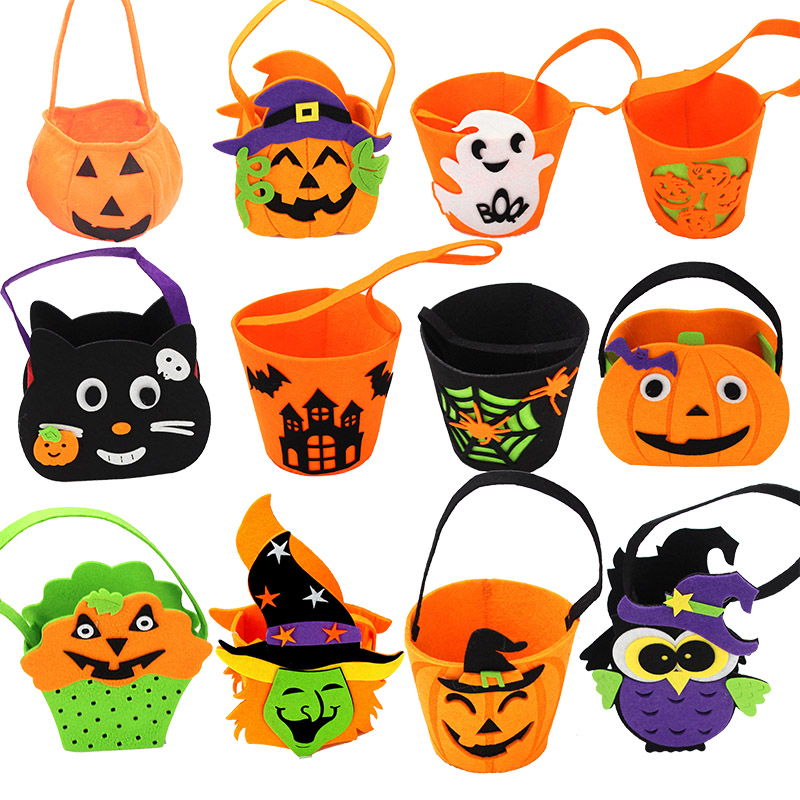万圣节儿童道具手提南瓜袋糖果袋南瓜桶南瓜包万圣节服装讨糖袋子