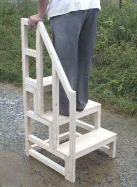 实木楼梯木梯子梯凳家用三步梯子爬梯登高梯小梯子活动木梯多功能