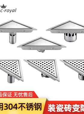 304不锈钢三角形隐形地漏防臭大排量隐藏排水器淋浴房卫生间浴室