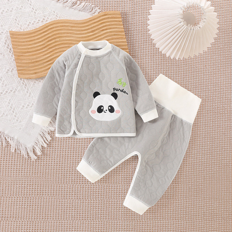 婴儿保暖衣内衣套装秋冬三层薄夹棉儿童分体宝宝秋衣秋裤高腰护肚