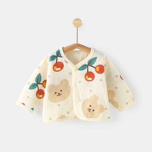 夏薄婴儿纱布上衣开衫空调服长袖