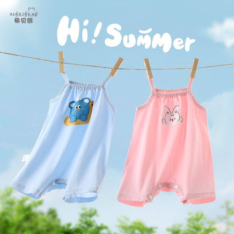 夏季新生儿无袖薄款吊带哈衣睡衣